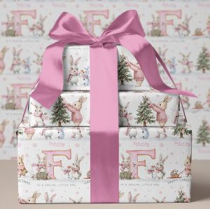 Girls Personalised Pink Gingerbread Christmas Gift Wrapping Paper