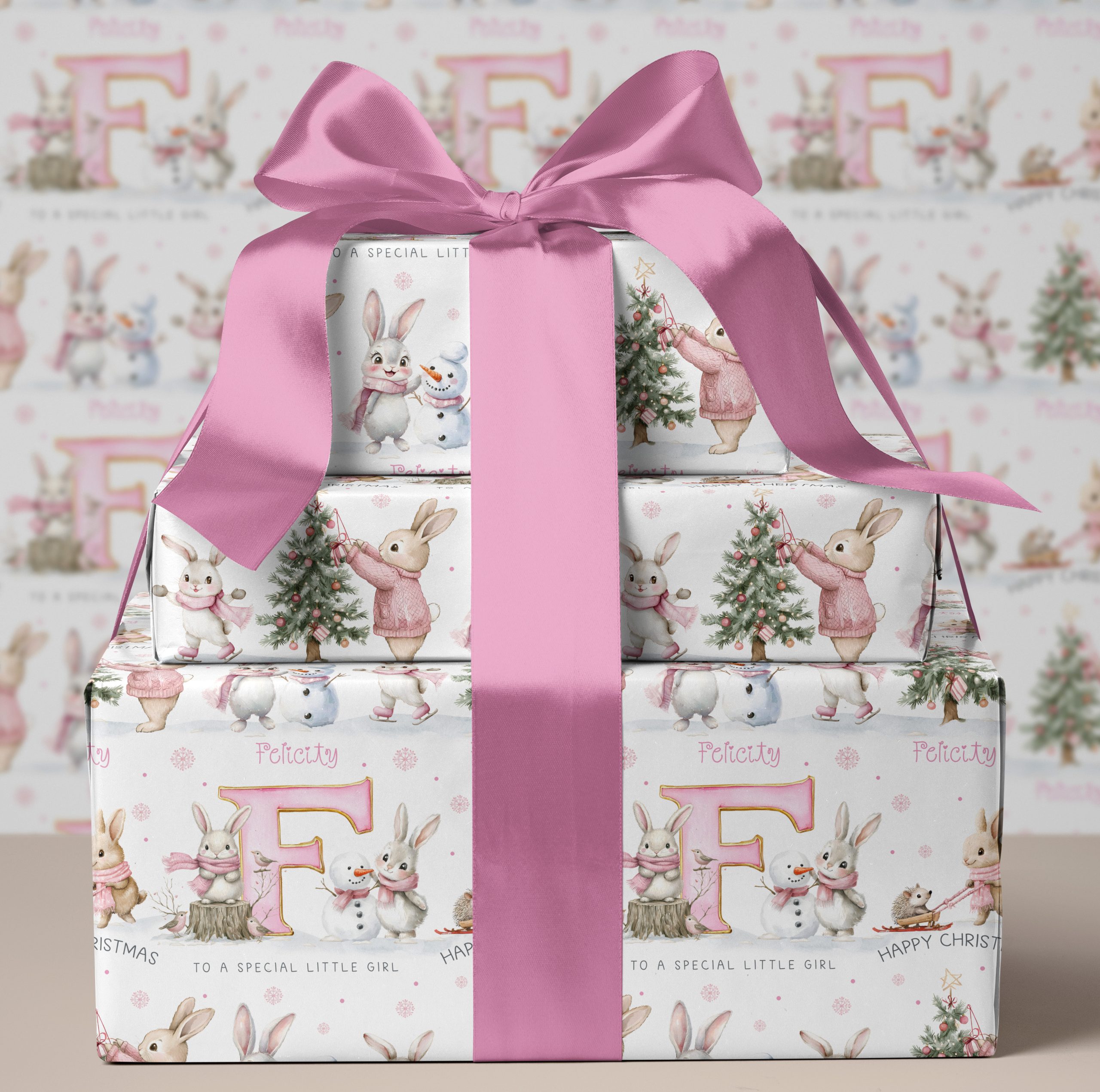 Girls Personalised Pink Gingerbread Christmas Gift Wrapping Paper