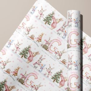 Girls Personalised Pink Gingerbread Christmas Gift Wrapping Paper