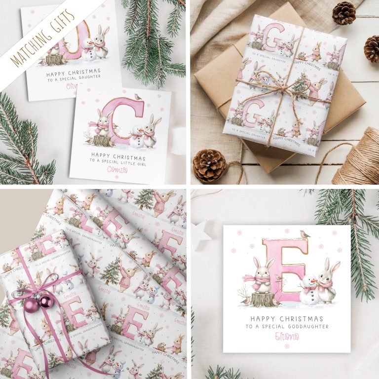 Girls Personalised Pink Gingerbread Christmas Gift Wrapping Paper