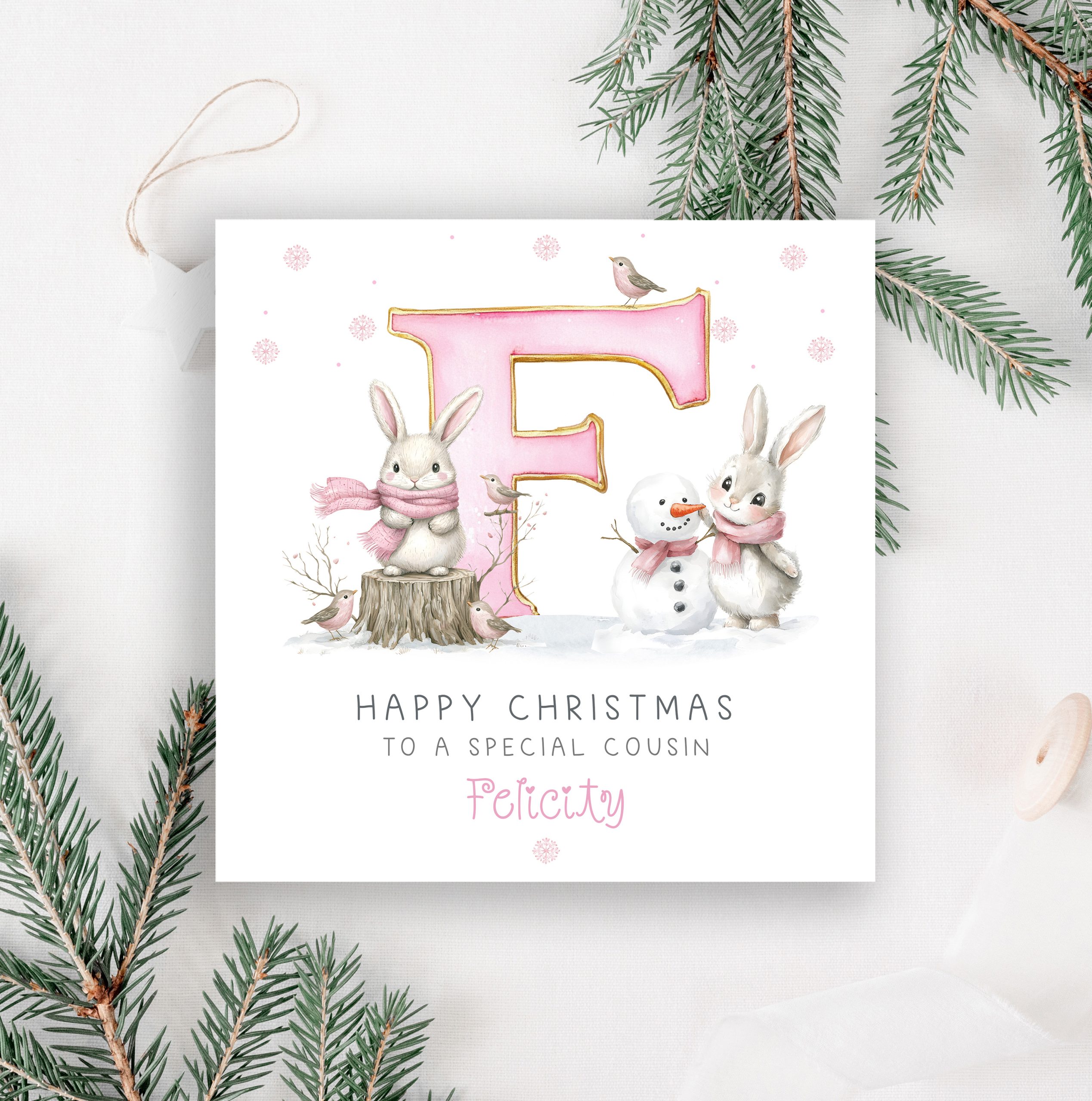 Girls Pink Personalised Christmas Card