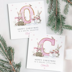 Girls Pink Personalised Christmas Card