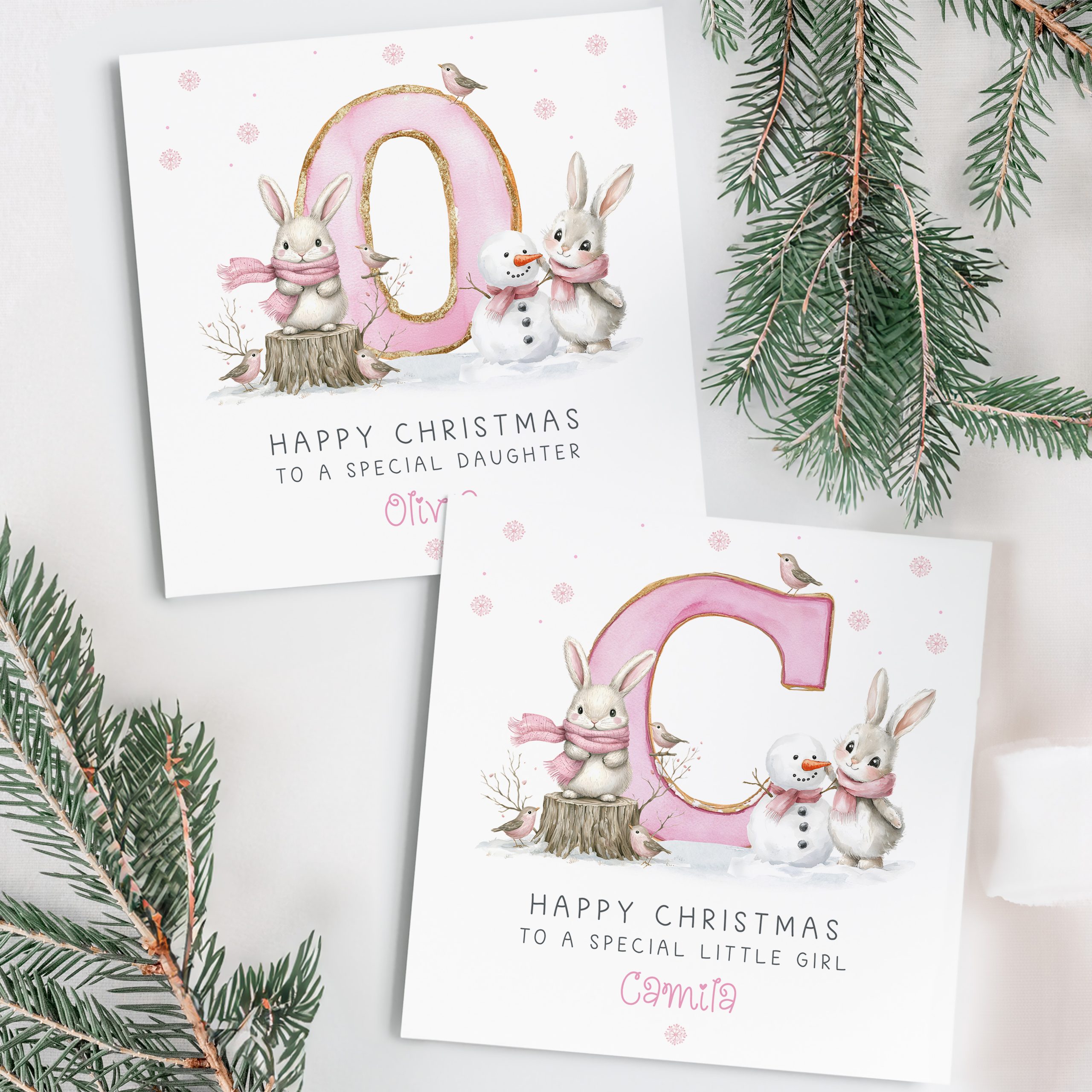 Girls Pink Personalised Christmas Card