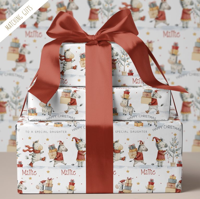 Personalised Safari Zebra Christmas Gift Wrapping Paper