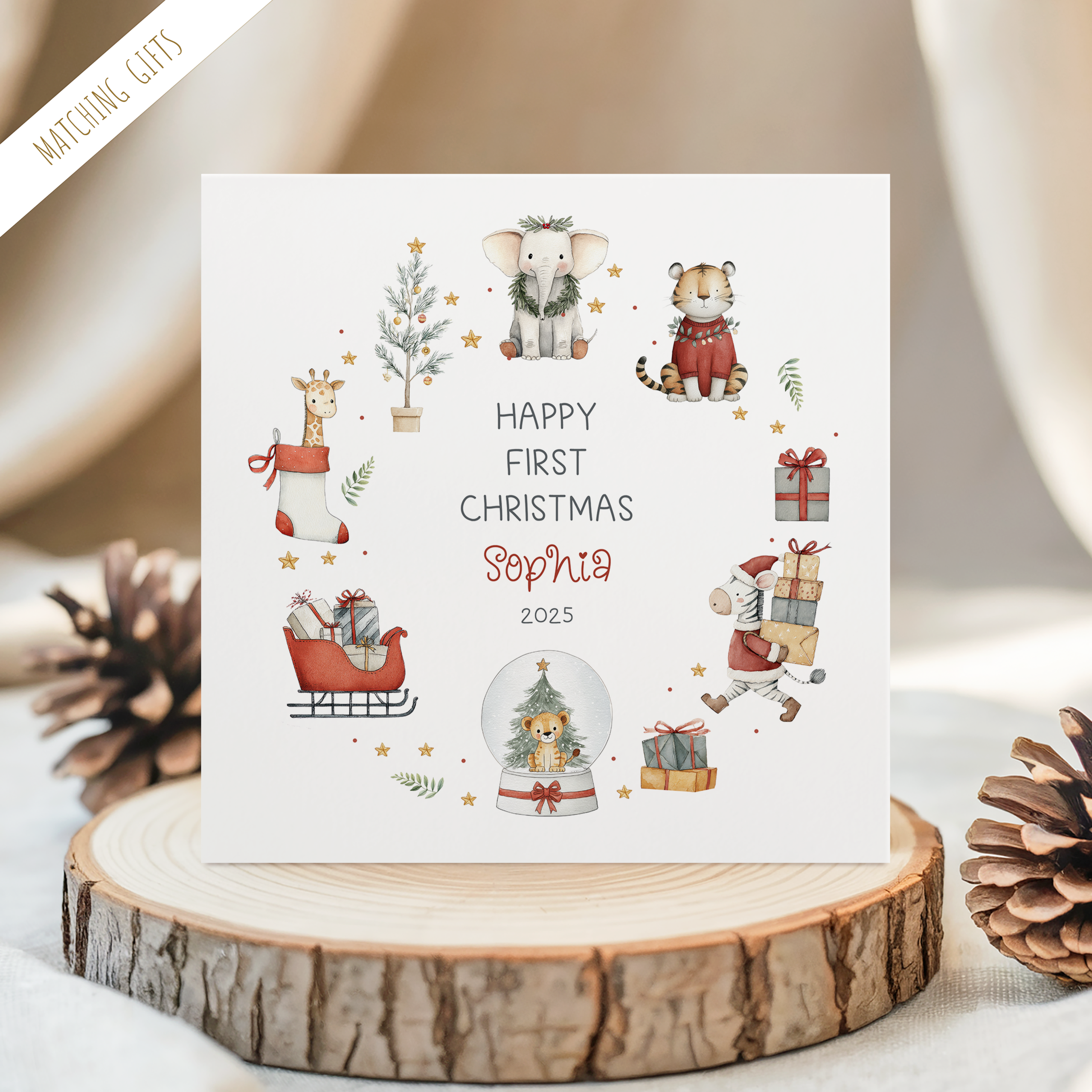 Personalised 1st Christmas Safari Zebra Card