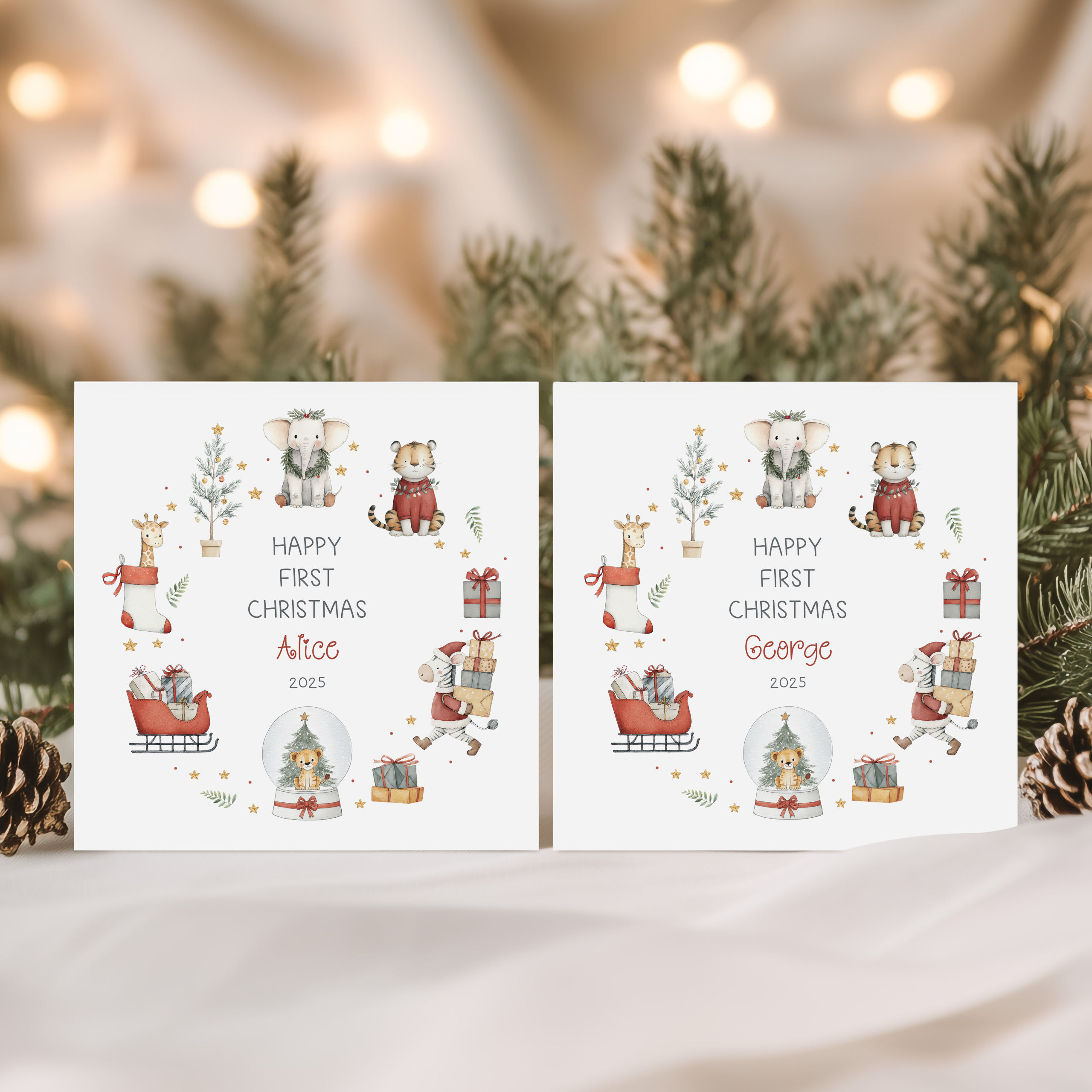 Personalised 1st Christmas Safari Zebra Card