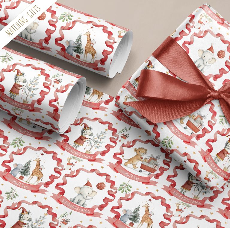 Personalised 1st Christmas Safari Zebra Gift Wrapping Paper