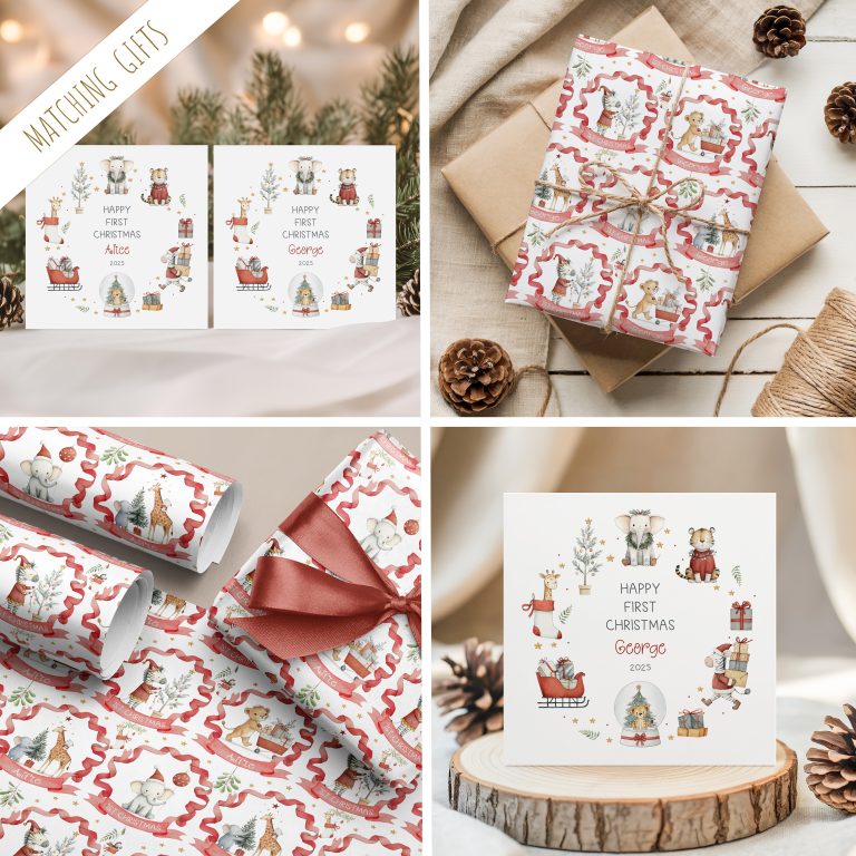 Personalised 1st Christmas Safari Zebra Gift Wrapping Paper