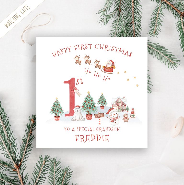 Baby’s 1st Santa & Reindeers Personalised Christmas Card