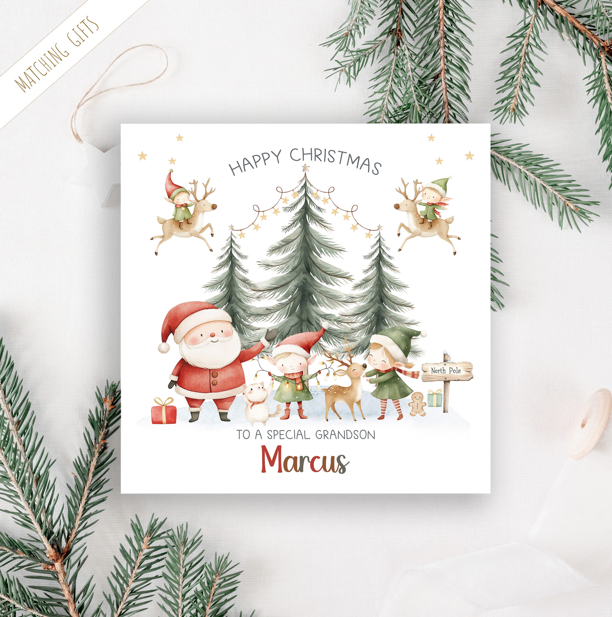 Personalised Santa & Elves Christmas Card