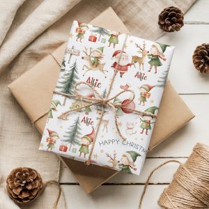 Personalised Santa Claus & Elves Christmas Gift Wrapping Paper