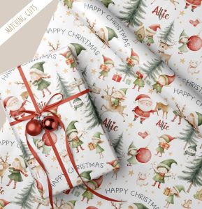 Personalised Santa Claus & Elves Christmas Gift Wrapping Paper