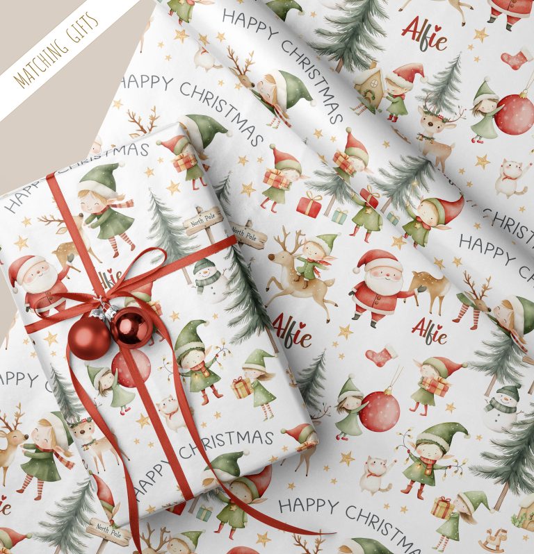 Personalised Santa Claus & Elves Christmas Gift Wrapping Paper