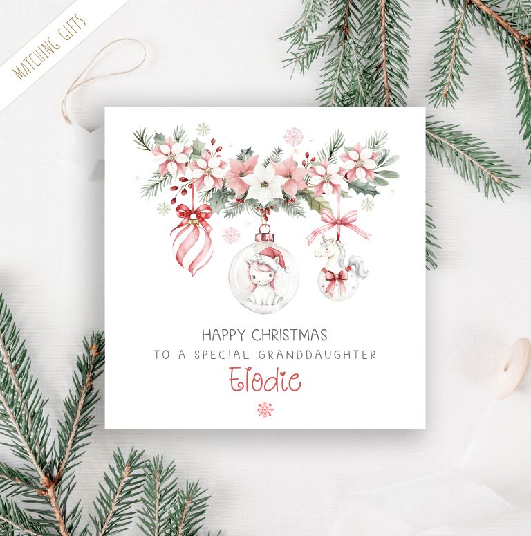 Girls Personalised Unicorn Christmas Card