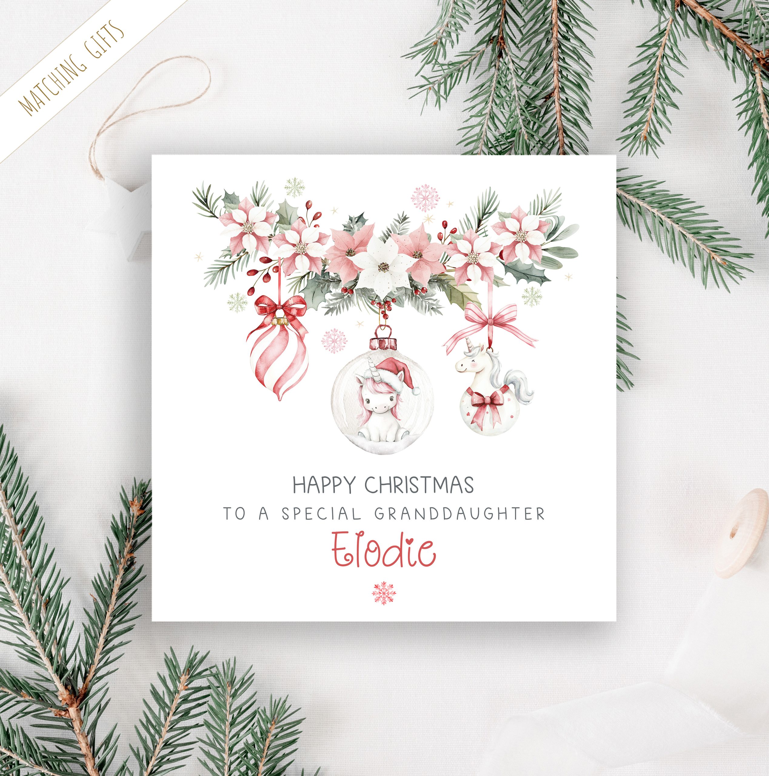 Girls Personalised Unicorn Christmas Card