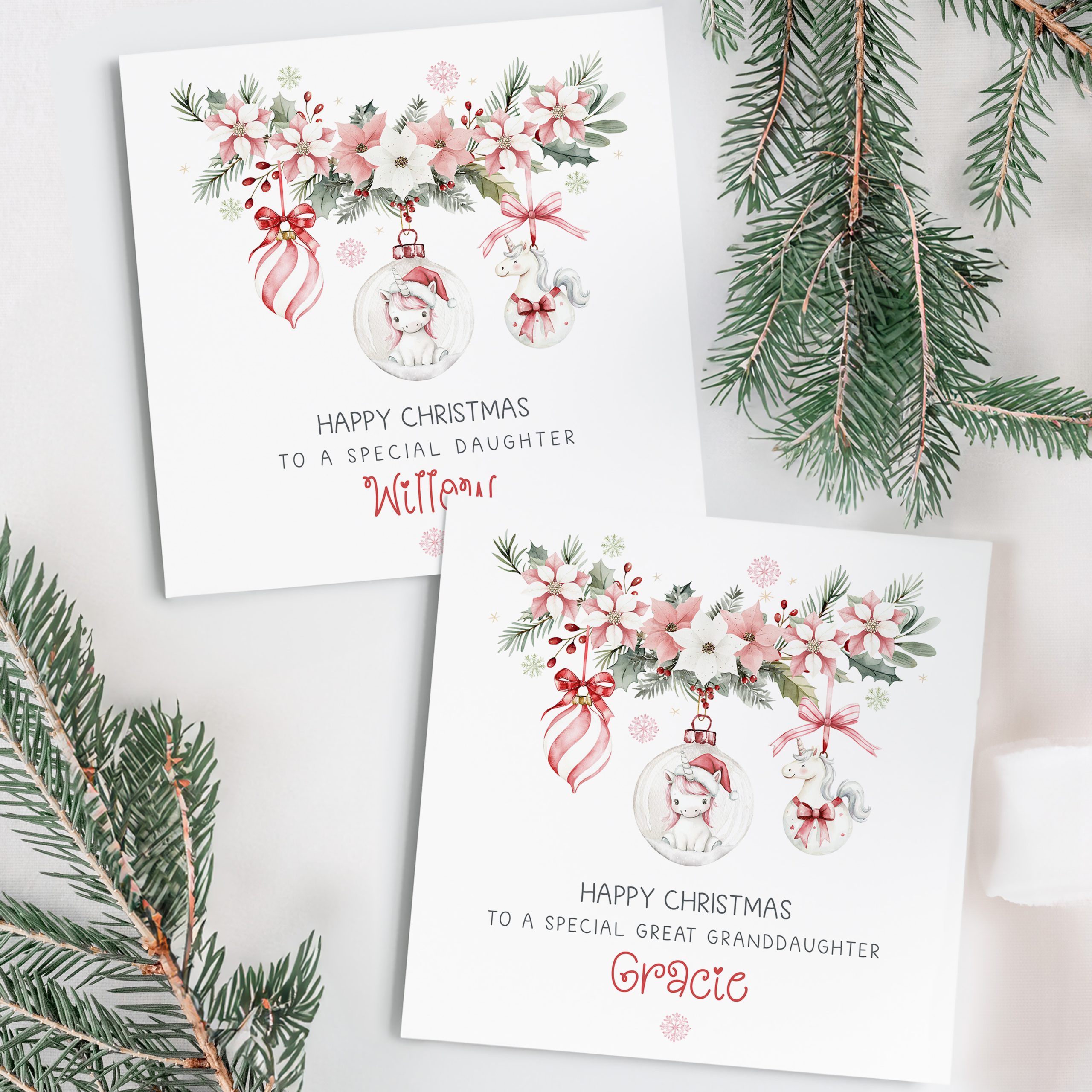 Girls Personalised Unicorn Christmas Card