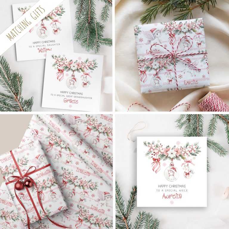 Girls Personalised Unicorn Christmas Gift Wrapping Paper