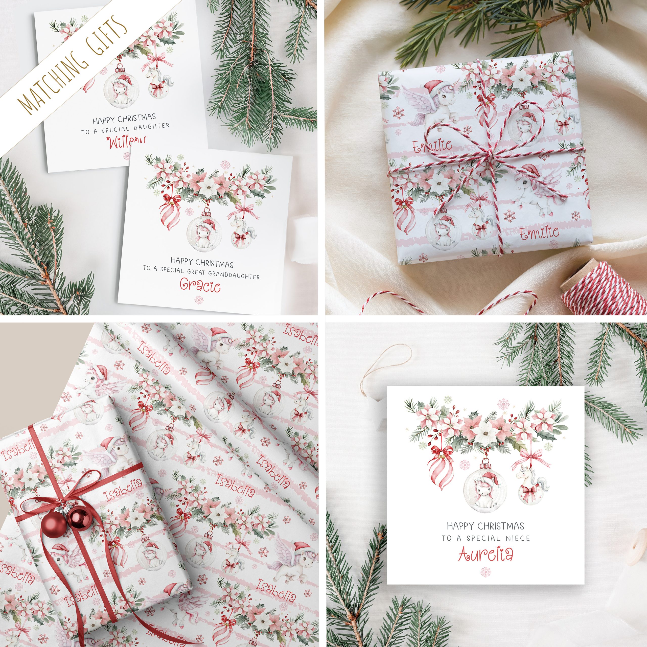 Girls Personalised Unicorn Christmas Gift Wrapping Paper