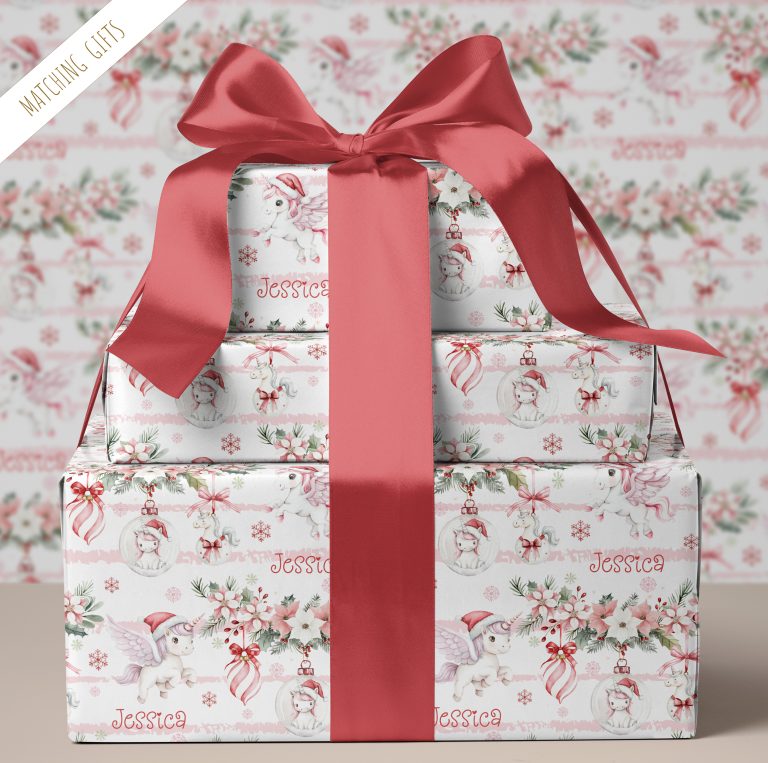 Girls Personalised Unicorn Christmas Gift Wrapping Paper