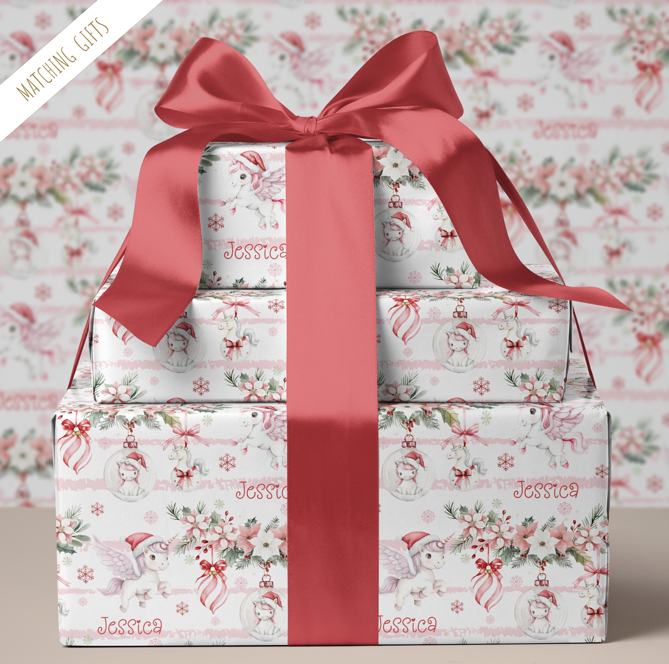 Girls Personalised Unicorn Christmas Gift Wrapping Paper