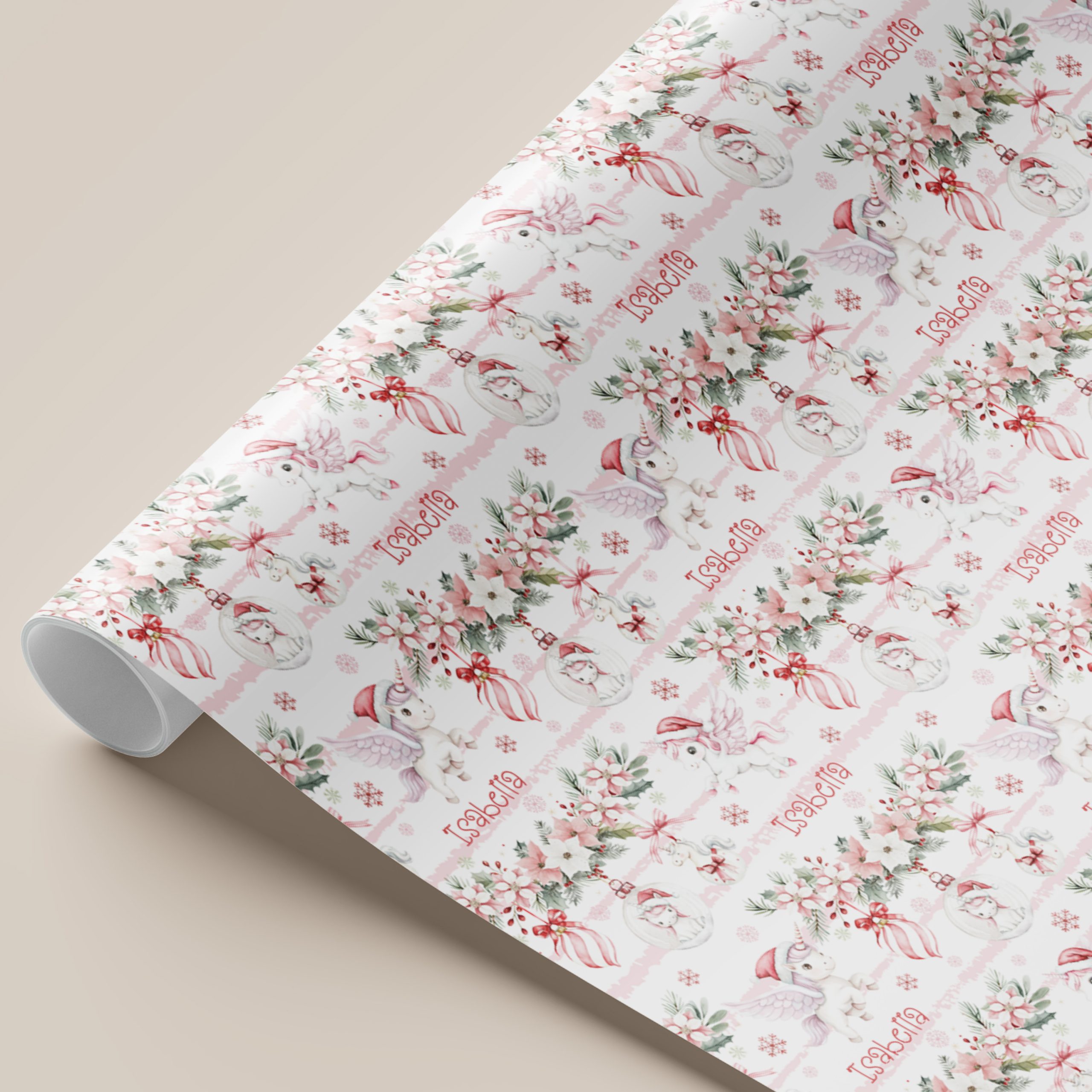 Girls Personalised Unicorn Christmas Gift Wrapping Paper