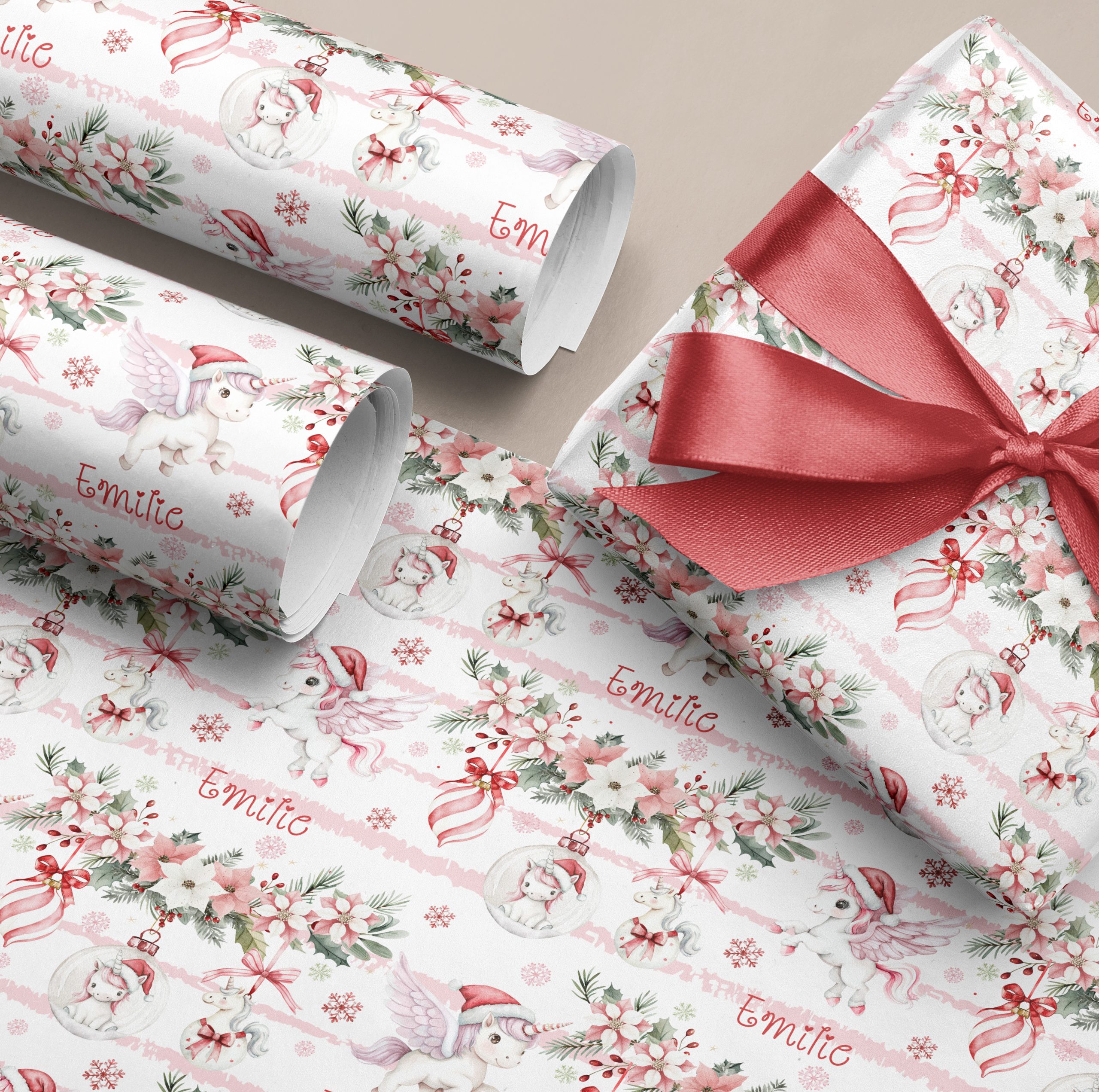 Girls Personalised Unicorn Christmas Gift Wrapping Paper