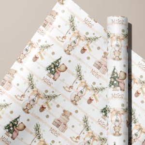 Baby’s teddy bear christmas gift wrapping paper