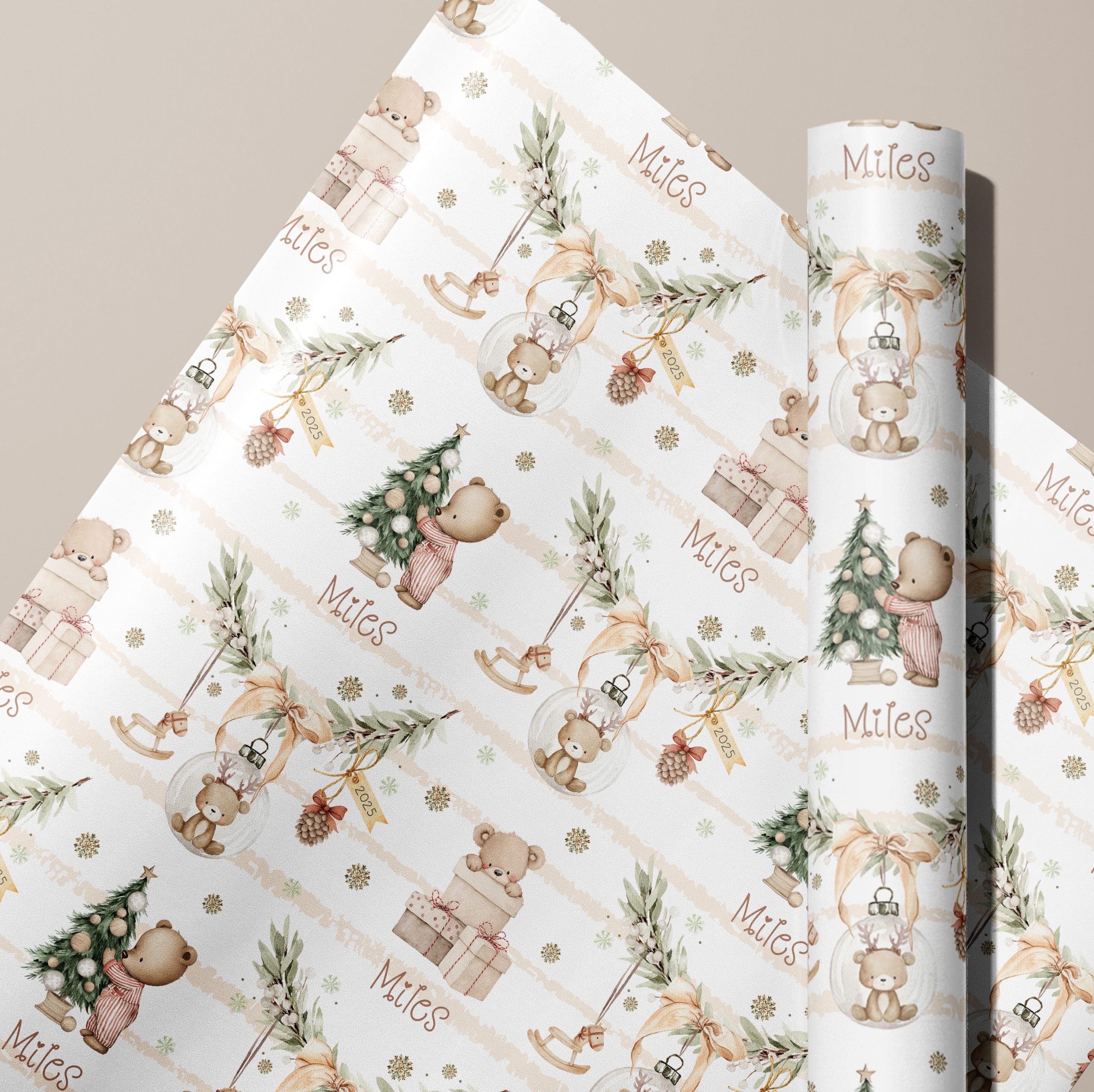 Baby’s teddy bear christmas gift wrapping paper