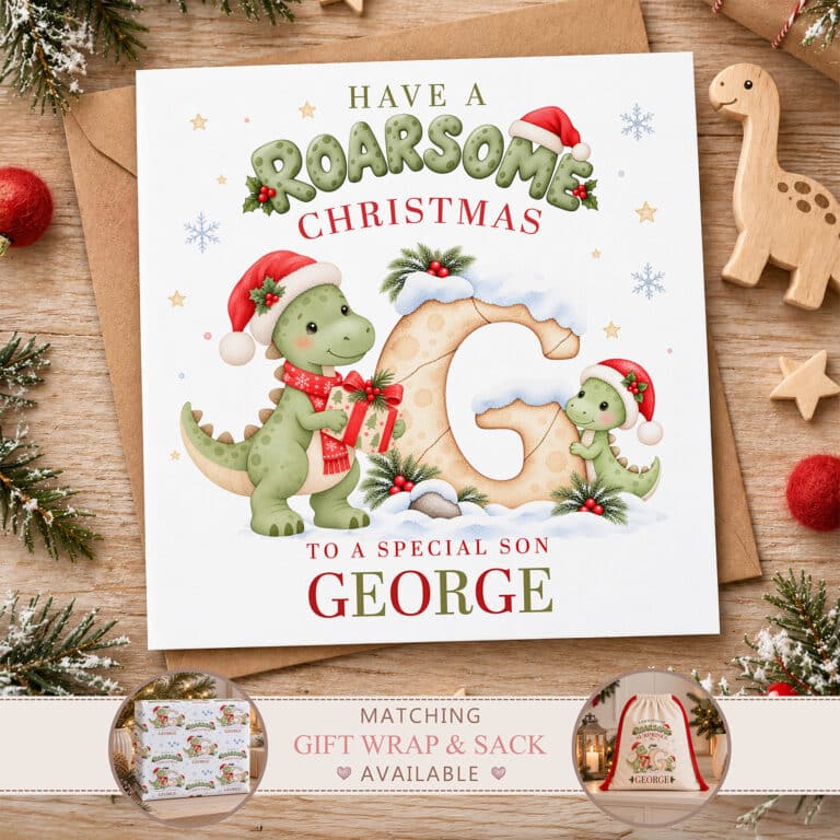 Personalised Dinosaur Christmas Card – Roarsome Christmas Card
