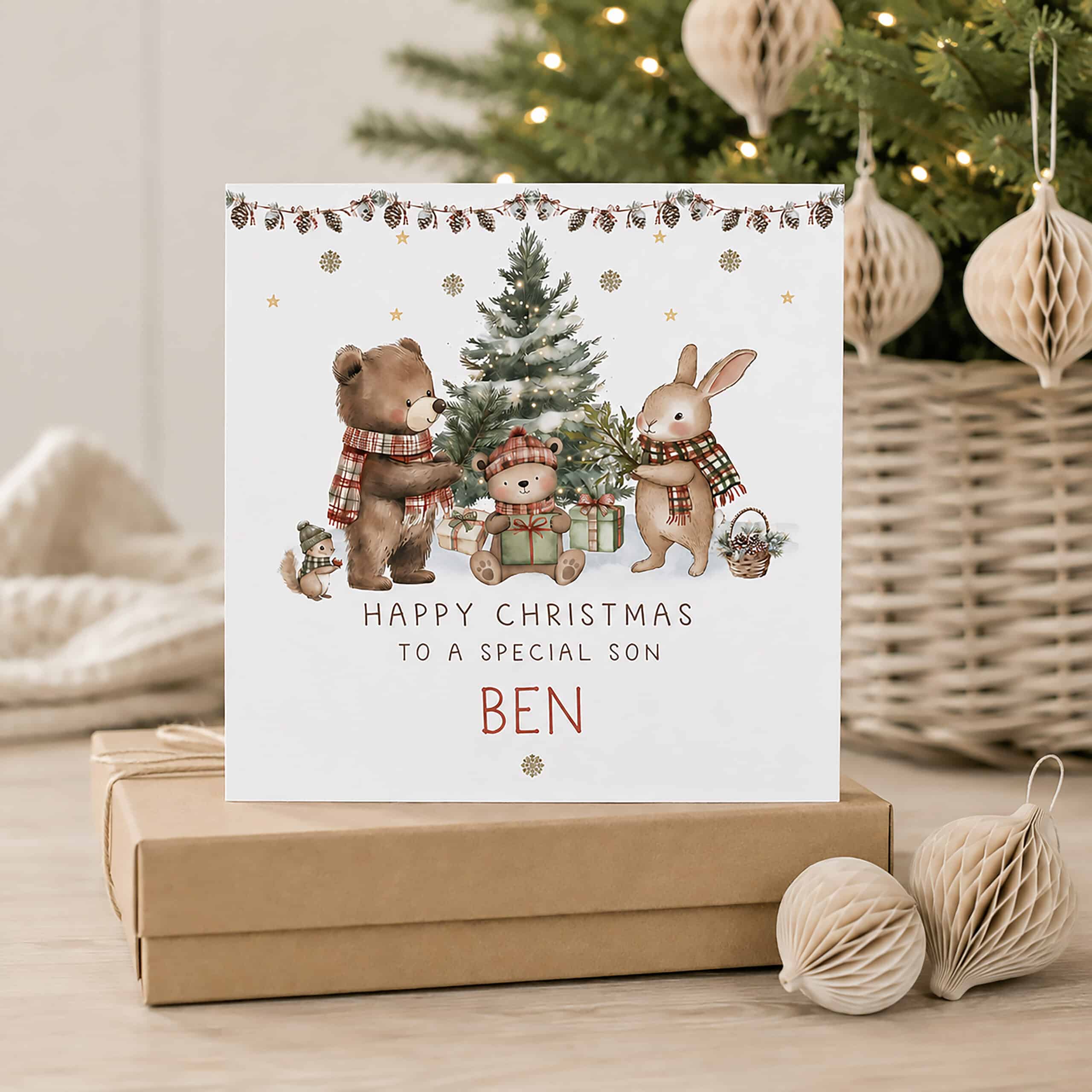 Personalised granddaughter first Christmas card with name