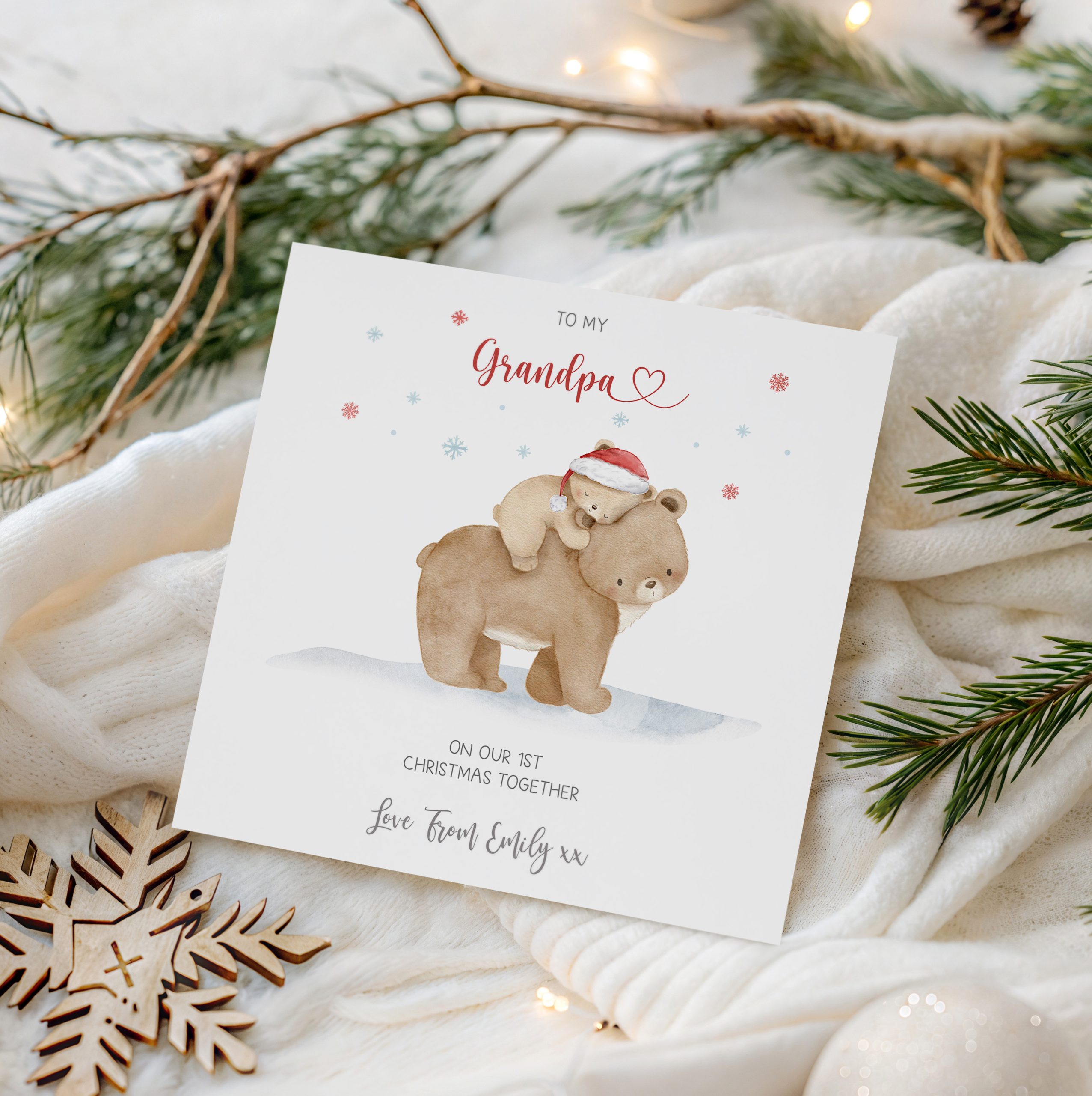 1st Christmas Card Baby Bear and Daddy Bear