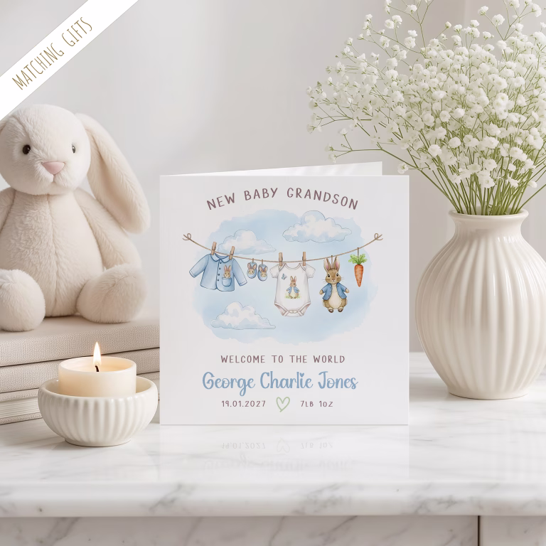 Personalised Peter Rabbit New Baby Card