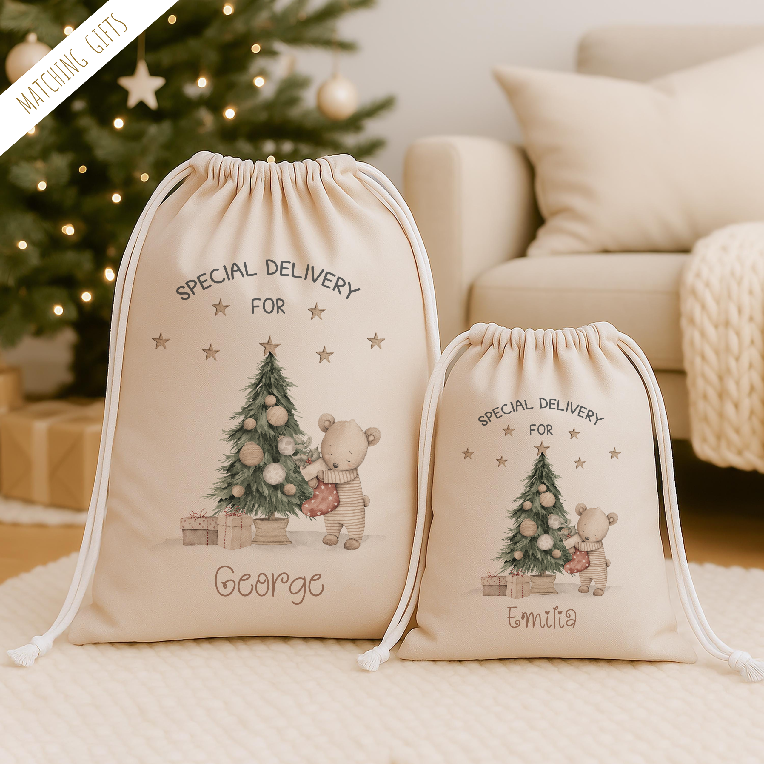 Kids Personalised Christmas Teddy Bear Sack