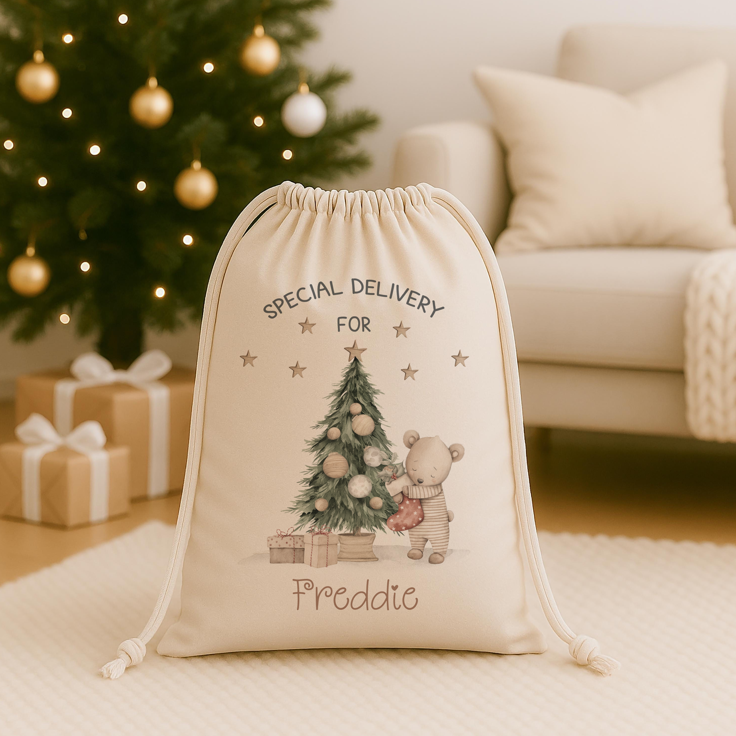 Kids Personalised Christmas Teddy Bear Sack