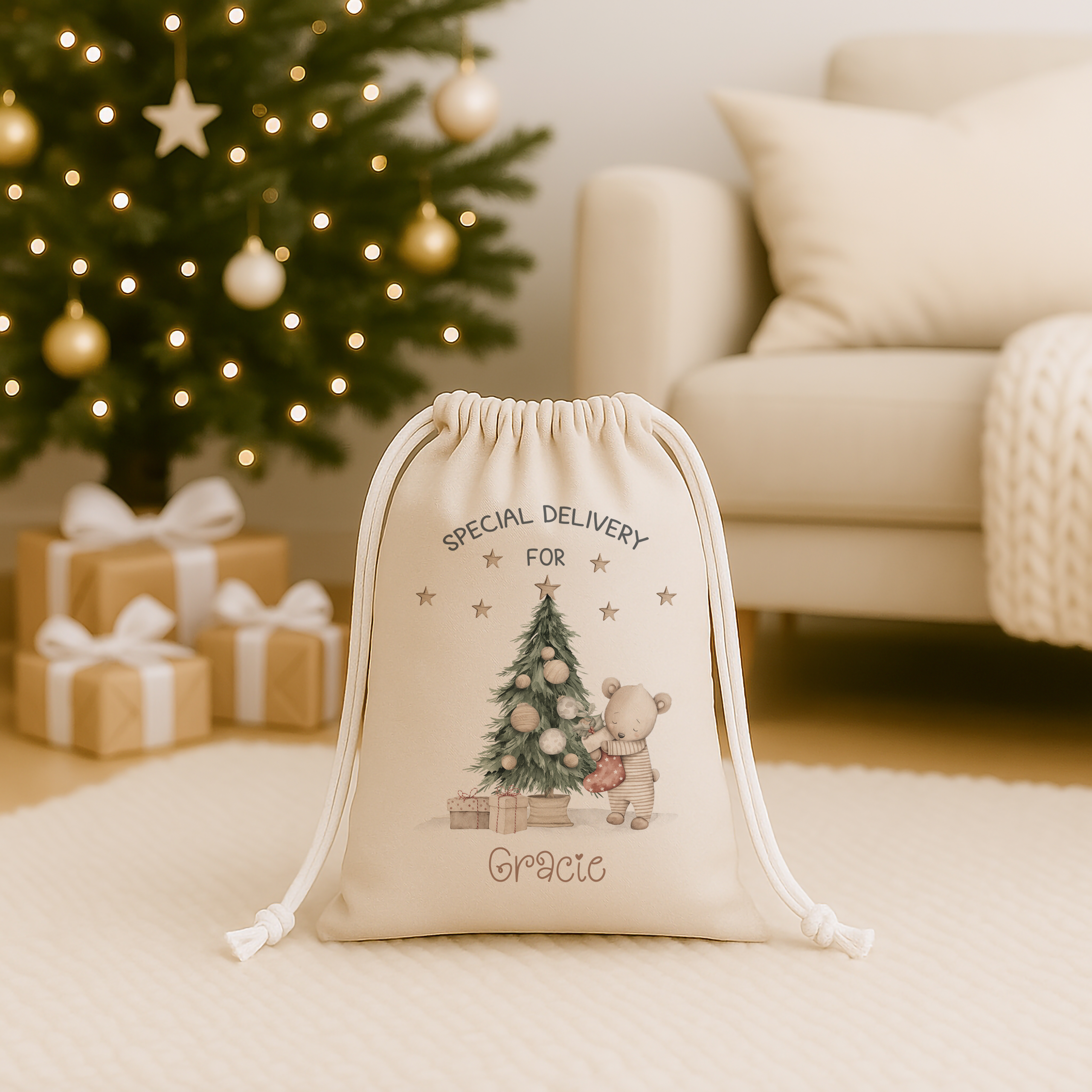 Kids Personalised Christmas Teddy Bear Sack