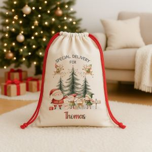 Personalised Santa Claus and Elves Christmas Sack