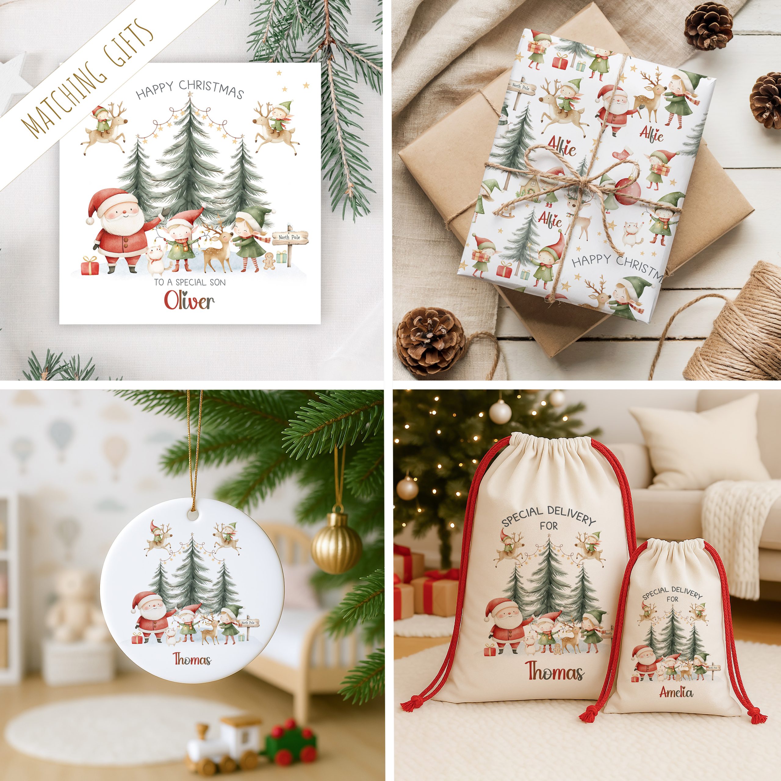 Personalised Santa Claus and Elves Christmas Sack