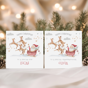 Kids Personalised Santa Claus & Reindeers Christmas Card