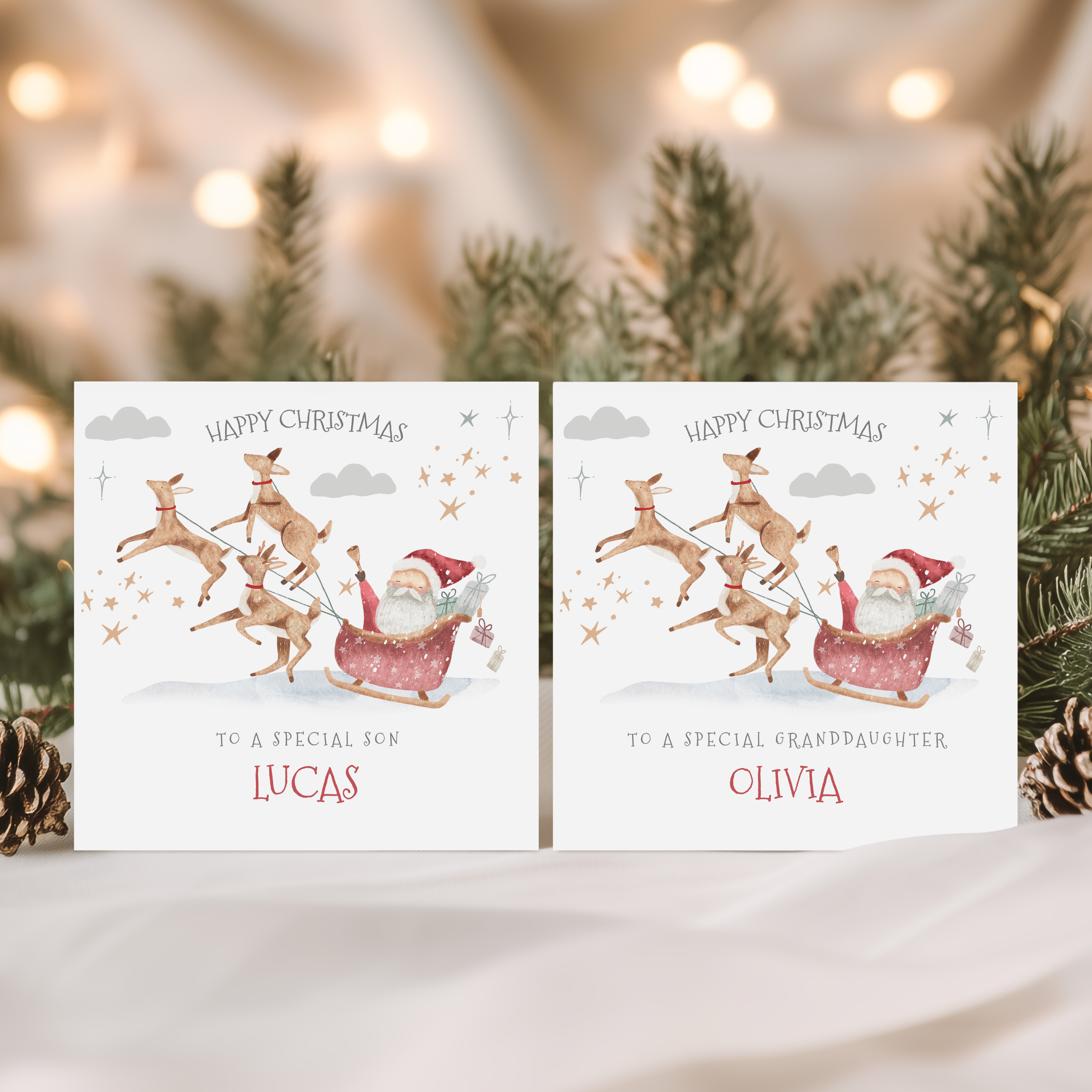 Kids Personalised Santa Claus & Reindeers Christmas Card