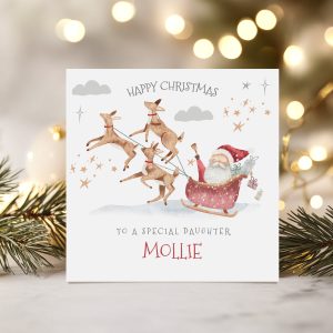 Kids Personalised Santa Claus & Reindeers Christmas Card