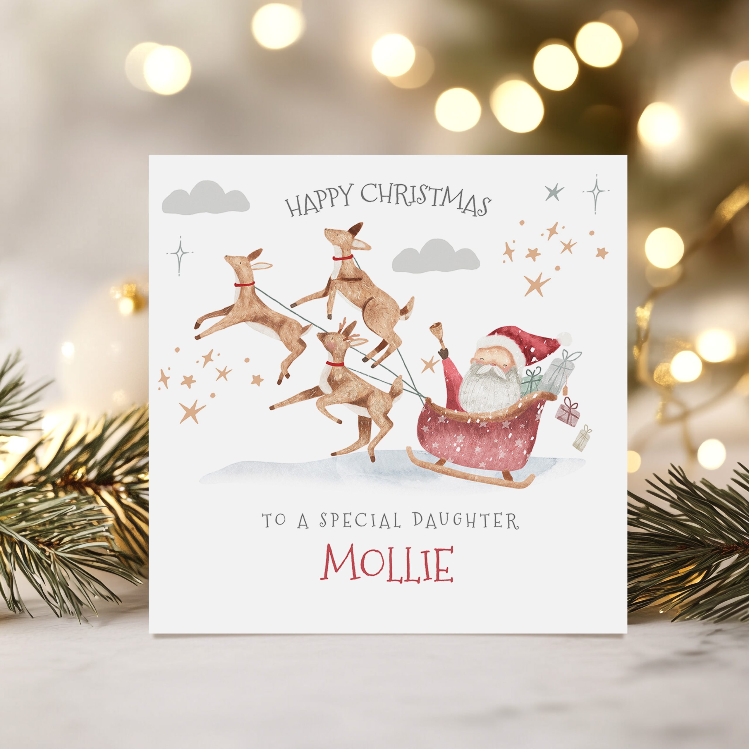 Kids Personalised Santa Claus & Reindeers Christmas Card