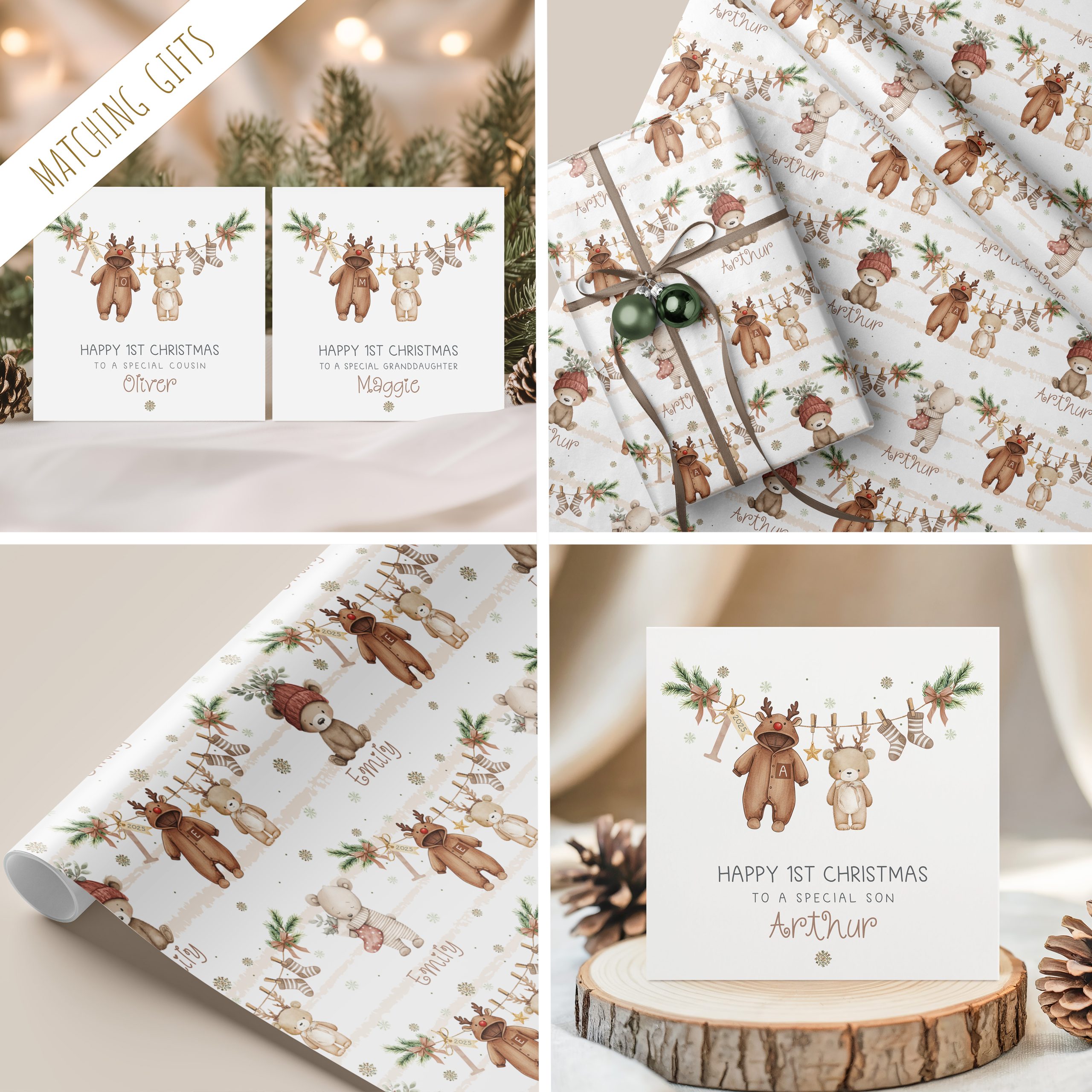 Personalised Newborn Teddy Bear Christmas Card