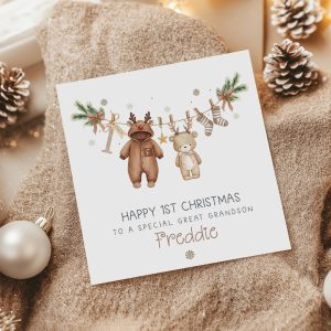 Personalised Newborn Teddy Bear Christmas Card
