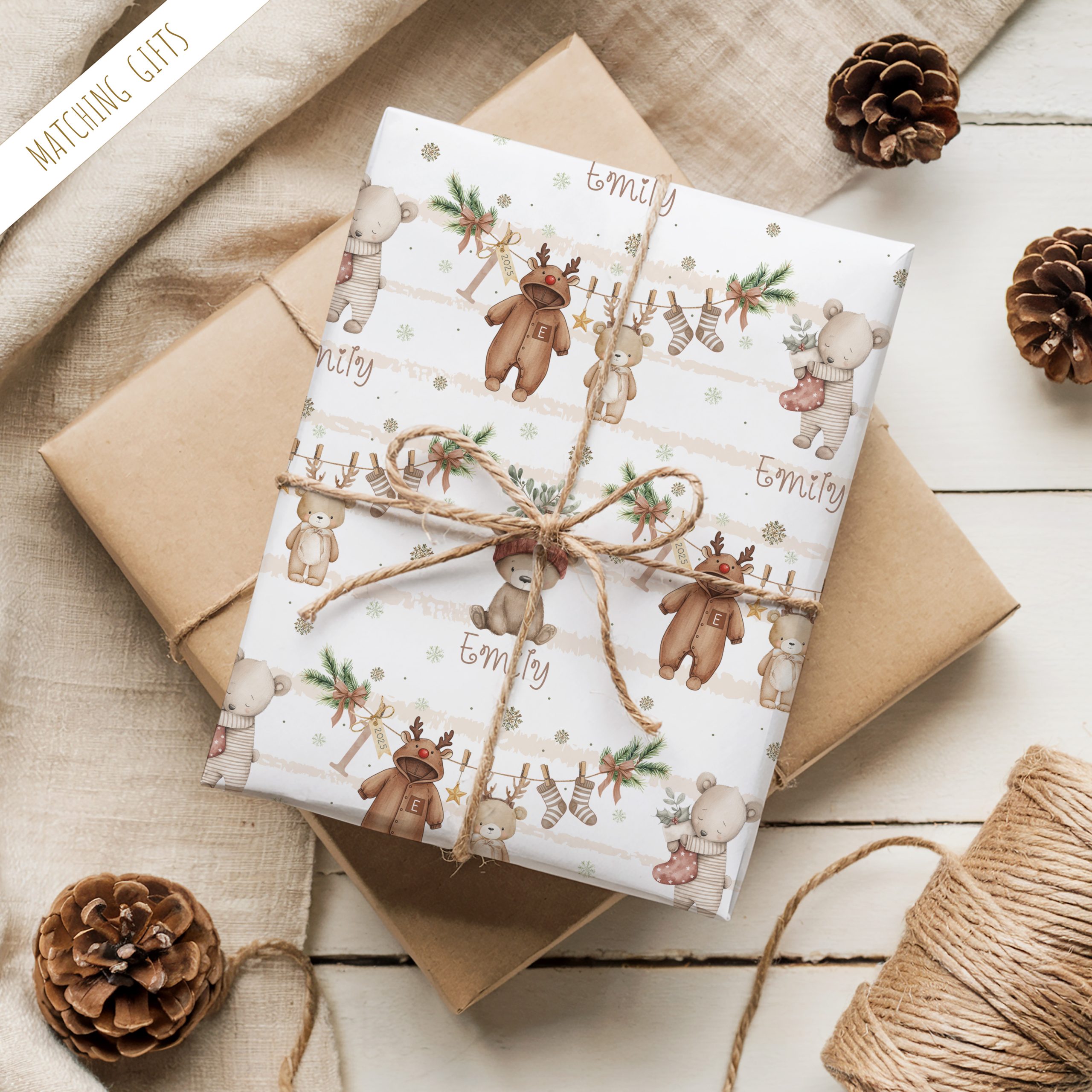 Personalised Newborn Teddy Bear Christmas Gift Wrapping Paper