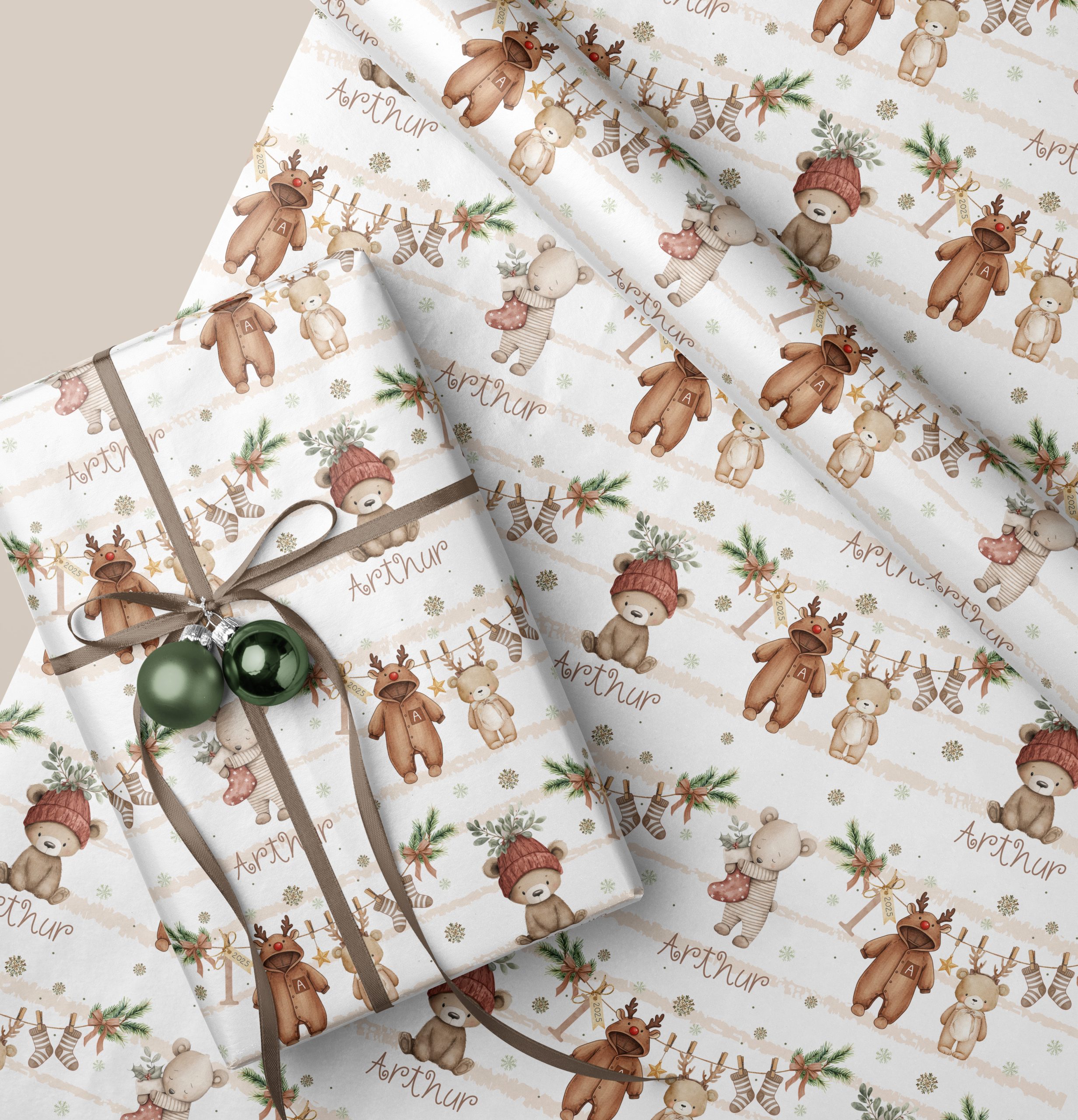 Personalised Newborn Teddy Bear Christmas Gift Wrapping Paper