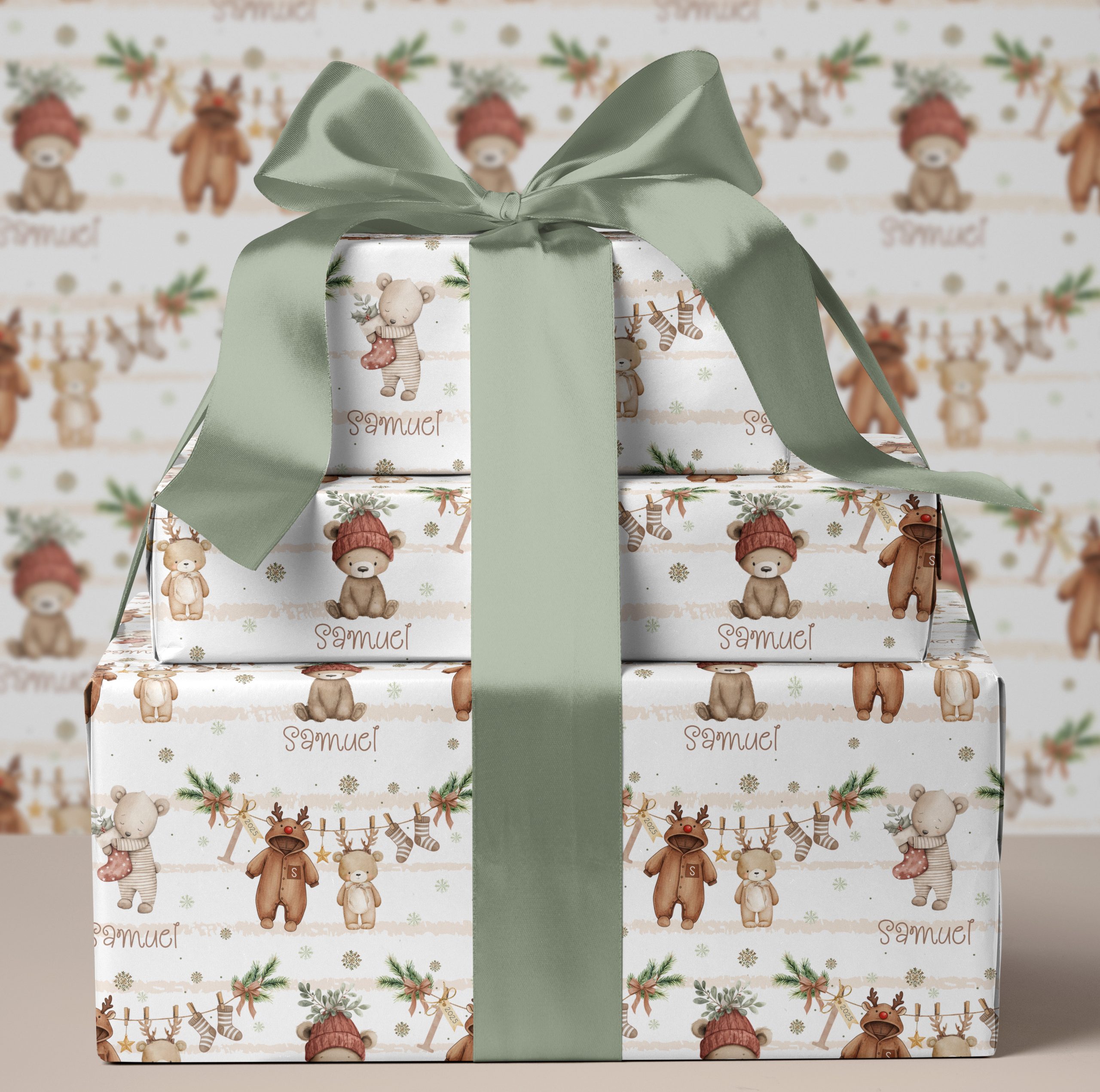Personalised Newborn Teddy Bear Christmas Gift Wrapping Paper