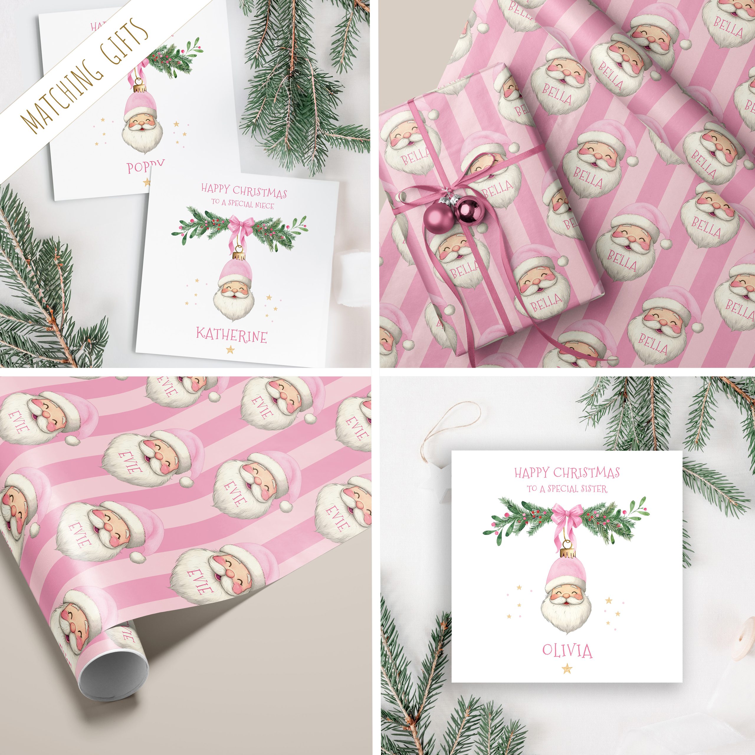 Personalised Pink Santa Christmas Card