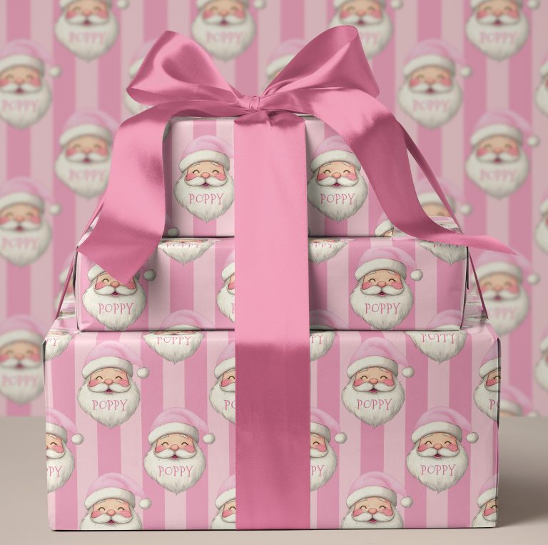 Personalised Pink Santa Christmas Wrapping Paper