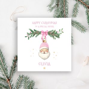 Personalised Pink Santa Christmas Card