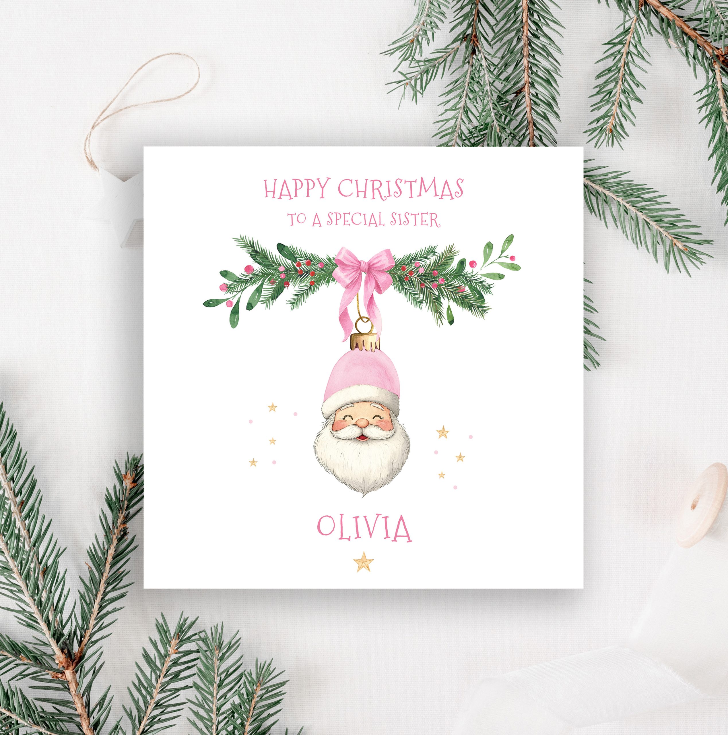 Personalised Pink Santa Christmas Card